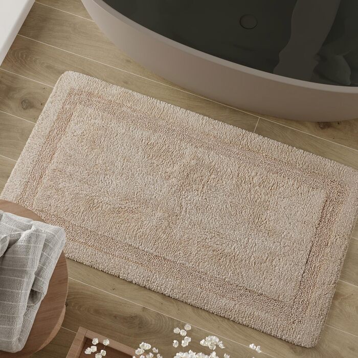 Килимок для ванної кімнати Wecon Home Hilda – сучасний ретро-дизайн, антиковзаюча підкладка, сертифікат Oeko-TEX Standard 100, можна прати в пральній машині – м'який, легкий у догляді та стильний (55 x 65 см, бежевий)