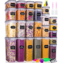 Набір контейнерів для зберігання Heucheey 25 шт. - Органайзер для кухні, контейнери для продуктів з кришкою, набір для зберігання з мірною ложкою, маркувальником, наклейками, щіткою