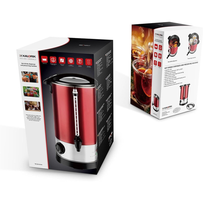 Kalorik TKG GW 910 IN Hot Beverage and Mulled Wine Dispenser, Stainless Steel, 6.8 Liters, 950, Metal, Plastic, 6.8 Liters, Metallic Red