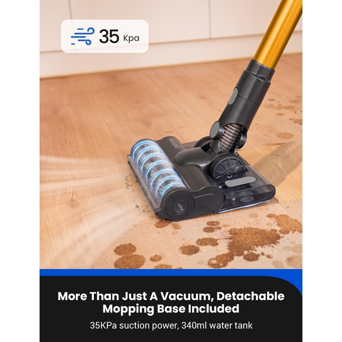 Бездротовий пилосос Proscenic P11 Ultra з акумулятором, легкий, самостійно стоячий, 50Kpa, 50 хвилин роботи, сенсорний екран, зелене світло, антизаплутування, для килимів, твердих поверхонь, штор, автомобіля, шерсті домашніх тварин (світло-жовтий)