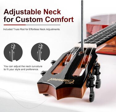 Гуталеле Caramel GEG95 з бокоте, глянцеве покриття | Акустична та електрогітара з аксесуарами для подорожей | 30' Baritone, чорне ебоні | Професійний набір, ручної роботи