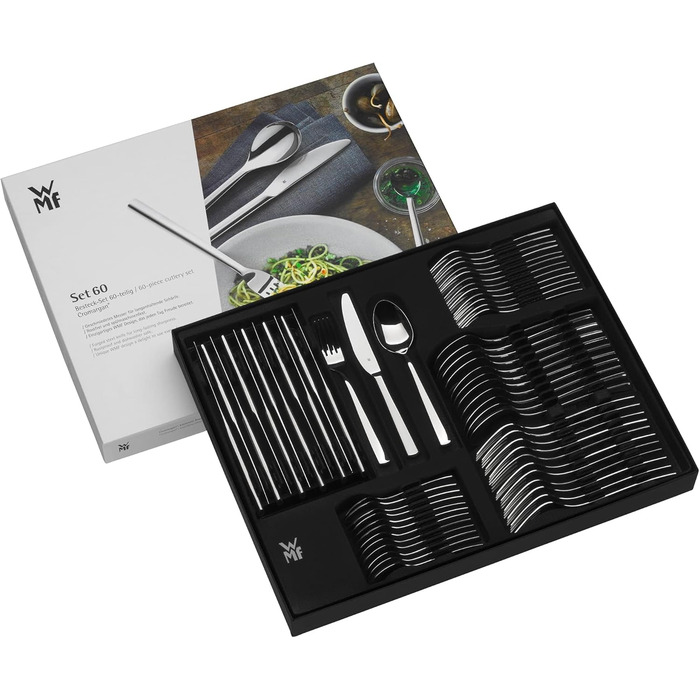 WMF Alteo Cutlery Set, 12-Piece, 60-Piece Dining Cutlery Set, Matte Cutlery, Single-Piece Knives, Brushed Cromargan Stainless Steel, Dishwasher-Safe Alteo Single