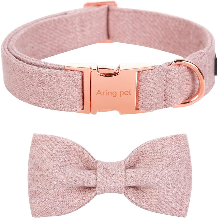 Нашийник для собак дівчаток Aring Pet: бавовняний, з бантиком, регульований, рожевий (M)