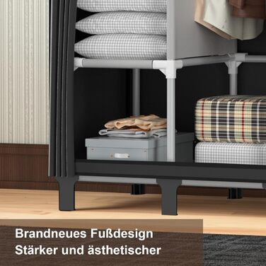 LOEFME Wardrobe 170 * 175 * 45cm, Fabric Wardrobe for Bedroom, Clothes Wardrobe Fabric, Fabric Clothes Wardrobe with 2 Hanging Rails (Black)