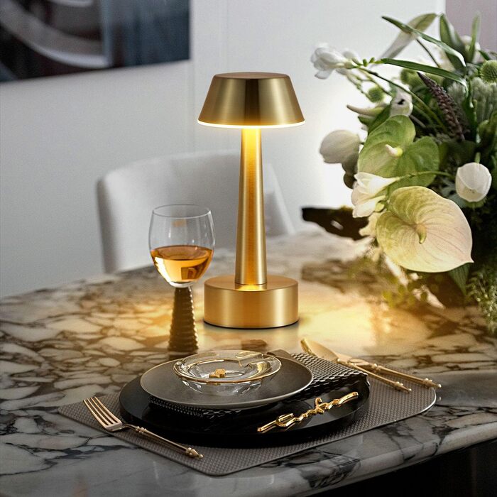 Бездротова лампа OCEST USB, акумуляторна настільна лампа для дому та саду, 3 кольори, сенсорне регулювання яскравості, золота