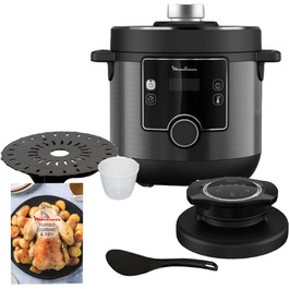 Мультиварка-скороварка та аерофритюрниця Moulinex Turbo Cuisine & Fry CE7788-2 в 1, 1450 Вт, антипригарне покриття, 15 програм, таймер, аксесуари, чорна