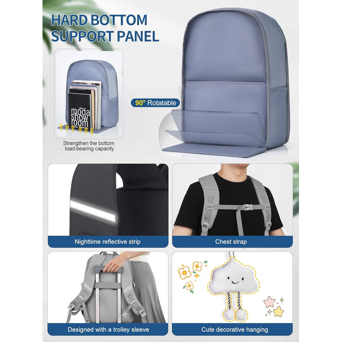 Шкільний рюкзак FIORETTO для підлітків та жінок: водонепроникний, легкий, 25L, з відділенням для ноутбука 15,6' (сірий)