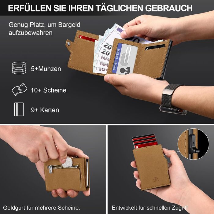 Чоловічий гаманець з відділенням для монет та RFID захистом, Slim Wallet Pop-up, для 9-11 карт, з кишенею для ID та відділенням для грошей, Smart Wallet для чоловіків (Верблюжий колір)