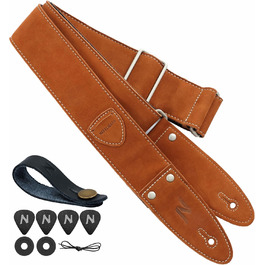 Гітарний ремінь Nefelibata з повного нубуку, з кишенькою для медіатора, для бас-, електро- та акустичної гітари, з медіаторами, кнопками та замками (Star Black) (Bc#-Coffee Brown)