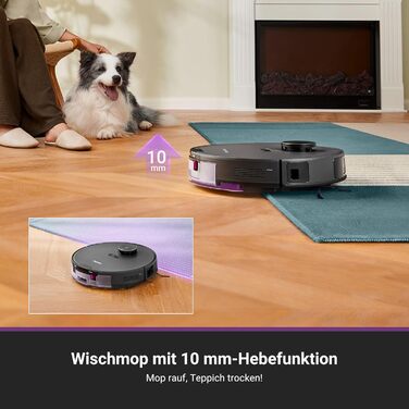 Робот-пилосос EUREKA E20 Plus чорного кольору з функцією миття підлоги, LiDAR-навігація, 4000Pa, автопідняття мопа, керування через додаток та голосовий помічник, ідеально для видалення шерсті тварин