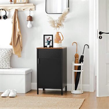 SONGMICS Storage Cabinet, Metal Cabinet, with Double Door, Magnetic Closure, Adjustable Shelf, Steel Frame, 40 x 42.5 x 76 cm, Vintage Brown-Black LSC101B01