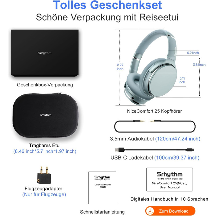 Бездротові навушники Srhythm NC25 з активним шумозаглушенням (ANC), Bluetooth, Hi-Fi звук, глибокий бас, NFC, вбудований мікрофон, складані (М'ятно-зелений)