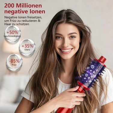 Фен-щітка 5 в 1 для волосся: стайлер, плойка, об'єм, для жінок, з Європокою (червоно-чорний)