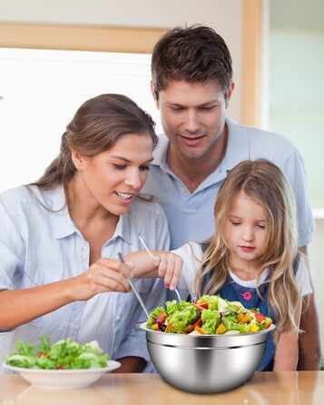 Set of 7 stainless steel bowls with colorful lids, mixing bowls, salad bowls, stackable for minimal storage, essential cooking, kitchen utensils