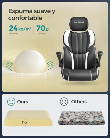 Крісло офісне SONGMICS, геймінгове, регульована підголовник, функція гойдання, регульовані підлокітники, універсальні ролики, регулювання висоти, OBG65BK (чорно-біле)