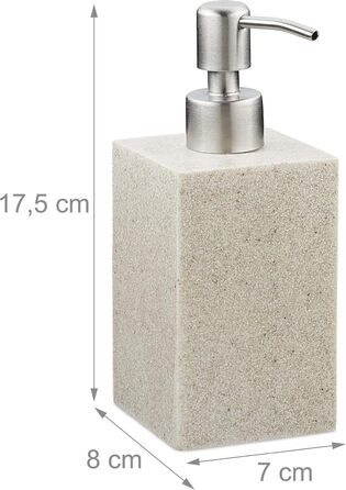 Дозатор мила Relaxdays 300 мл, наповнюваний, для ванної/кухні, білий (пісок), полірезин, нержавіюча сталь