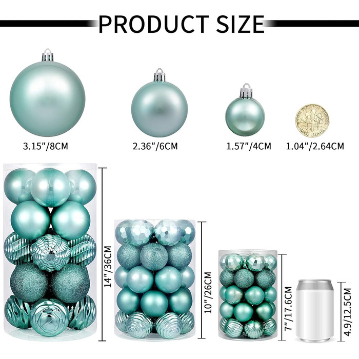 Новорічні кулі-прикраси XmasExp (8 см, м'ятно-зелені) - 20 карат, міцні, для ялинки, декор, ідеально для свят, весілля, новорічні прикраси м'ятного кольору