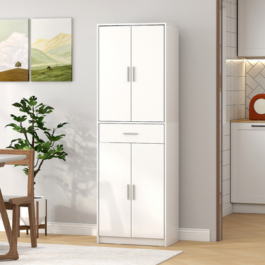 HOMCOM Kitchen Cabinet Tall Cabinet with Adjustable Shelves, 4-Door Buffet Cabinet with Drawer, Pantry Cabinet with Scandinavian Design, White | Aosom