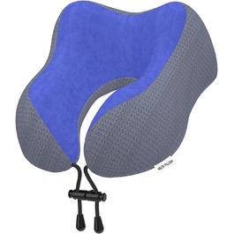 Подушка для шиї у вигляді їжачка, автомобільна/авіаційна, з memory foam, м'яка оксамитова обкладинка, для дорослих, для подорожей, кемпінгу, офісу та дому (Темно-синій)