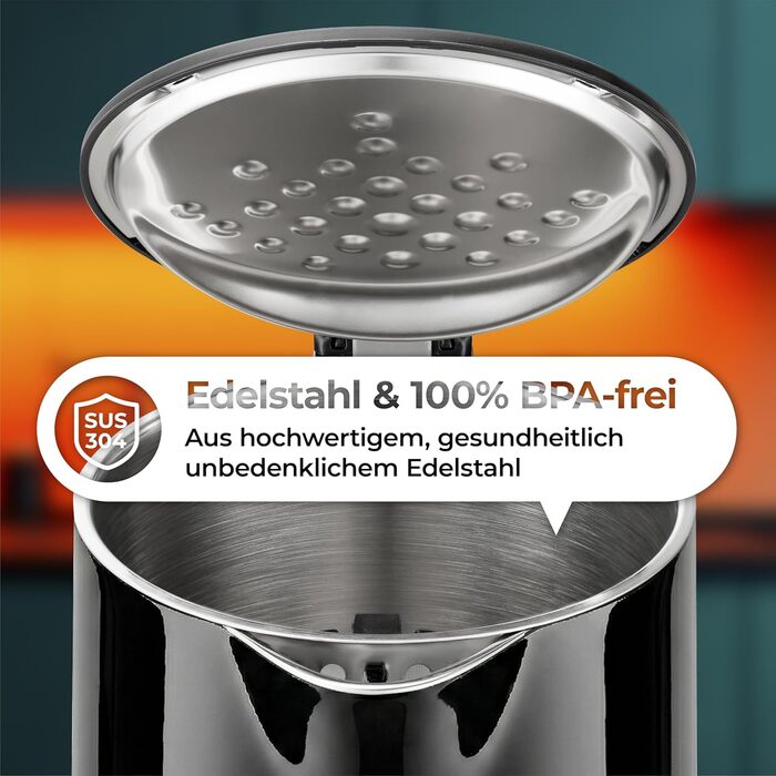 Електричний чайник Aeco AQA NEO з нержавіючої сталі, 1.7 л, 2150 Вт, без BPA, фільтр від накипу, бездротовий, CoolTouch, шампань сріблястий