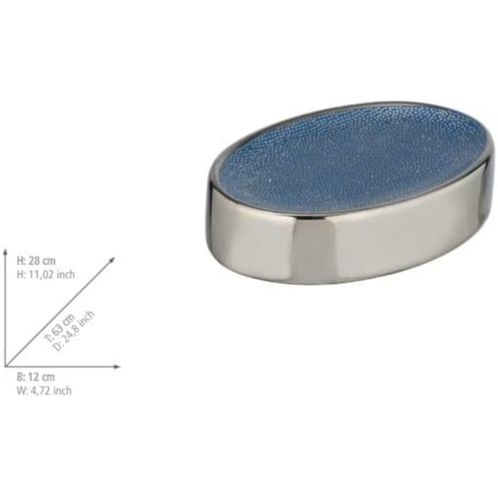 Підставка для мила WENKO Nuria, керамічна мильниця срібно-блакитного кольору, 12 x 3 x 8 см