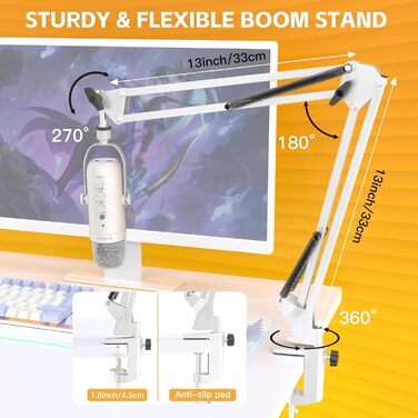 Zealsound USB мікрофон для подкастів, ПК, телефону – з шумозаглушенням, кнопкою вимкнення звуку, ехо-ефектом для вокалу, стрімінгу, геймінгу, YouTube. Сумісний з iPhone, Mac, PS5 (перламутрово-білий)