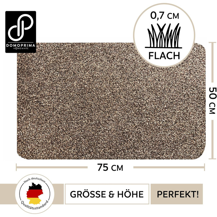 Килимок для підлоги DOMOPRIMA з мікрофібри, миючий, неслизький, надзвичайно поглинаючий, плоский - антибактеріальний, для внутрішнього та зовнішнього використання (60x40 см) (Світло-коричневий, 75x50 см (Прямокутний))