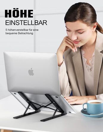 Підставка для ноутбука Babacom, алюмінієва, 5-рівнів, регульована висота, вентильована, сумісна з MacBook Pro Air та іншими ноутбуками 10-15.6” та планшетами (чорна)
