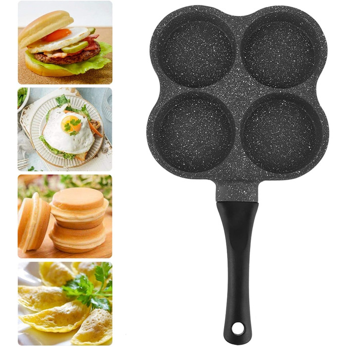 Haofy Egg Pan, 4-Hole Egg Burger Pan, Non-Stick Breakfast Omelette Pancake Pan for Electric Ceramic Stove, Not Available for Induction Cookers