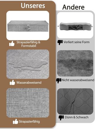 Коробки для зберігання під ліжко MePure, сірі, 2 шт. – 50л, з кришкою та блискавкою, для одягу, ковдр, постільної білизни, подушок, 76×38×17 см