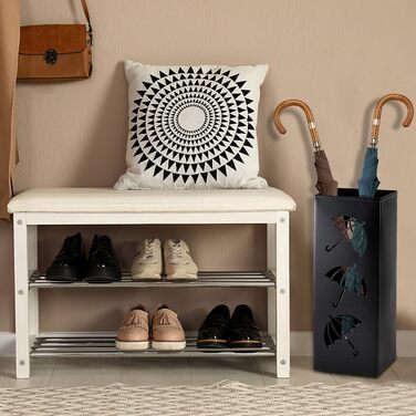 Metal Umbrella Stand - Square Design for Entryway - 16x16x42cm - Black