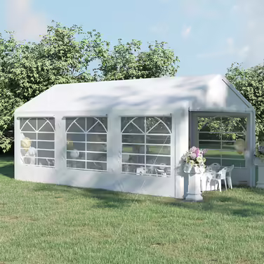 Outsunny Gazebo Party Tent Garden Tent Gazebo with 4 Side Walls Window Polyester+Metal White 3x6m | Aosom