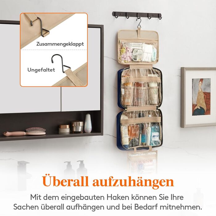 Сумка для косметики та туалетних аксесуарів Lifewit для подорожей, велика органайзер з гачком, прозора кишеня для гігієнічних засобів, темно-синій, L