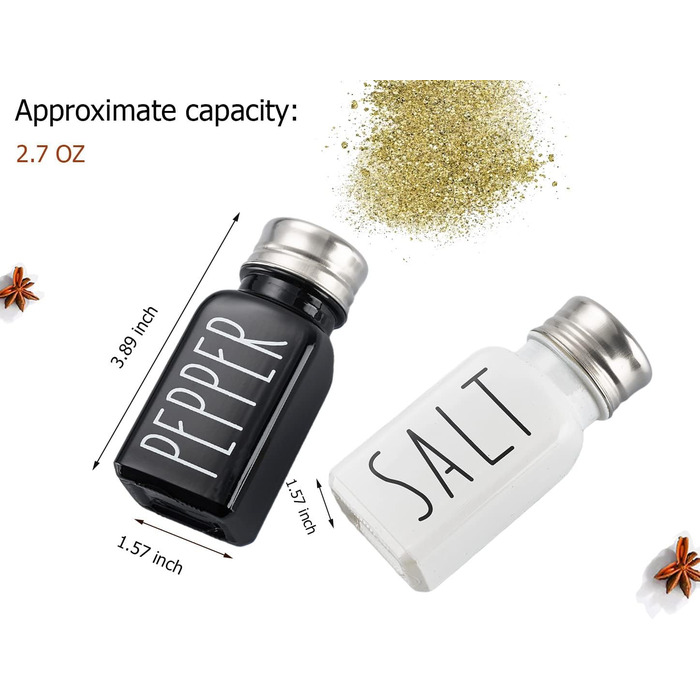 Farmhouse Salt and Pepper Shaker Set, Kitchen Decor, Glass Salt and Pepper Shaker Set, Cute Salt Shaker, Gift for Women, Wedding Decor, Grinding (Black and White)