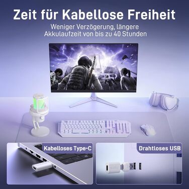 MAONO DM40 Бездротовий мікрофон для ПК з RGB підсвічуванням та ШІ-зміною голосу, 3-рівнева шумозаглушення, для геймінгу, подкастингу та стрімінгу