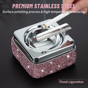 Попільничка з нержавіючої сталі з кришкою, з імітацією діамантів, фіолетового кольору. Попільничка для дому та вулиці, підставка для сигарет.