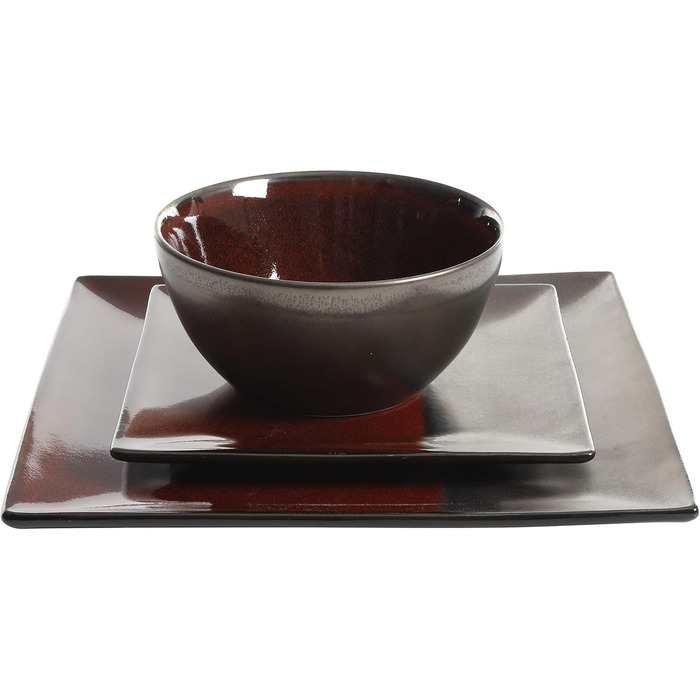 Сервіз посуду Gibson Elite Tequesta з реактивної глазурі (16 предметів) для 4 осіб, квадратний, червоно-шоколадний