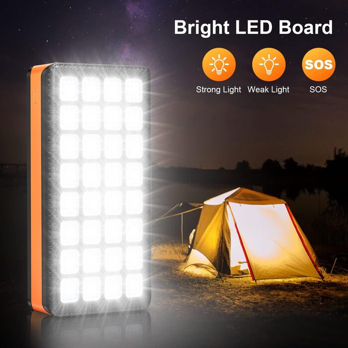 Сонячний павербанк 26800mAh з 5 виходами та 2 входами, 22.5W QC3.0, LED-ліхтар, для смартфонів, планшетів та кемпінгу