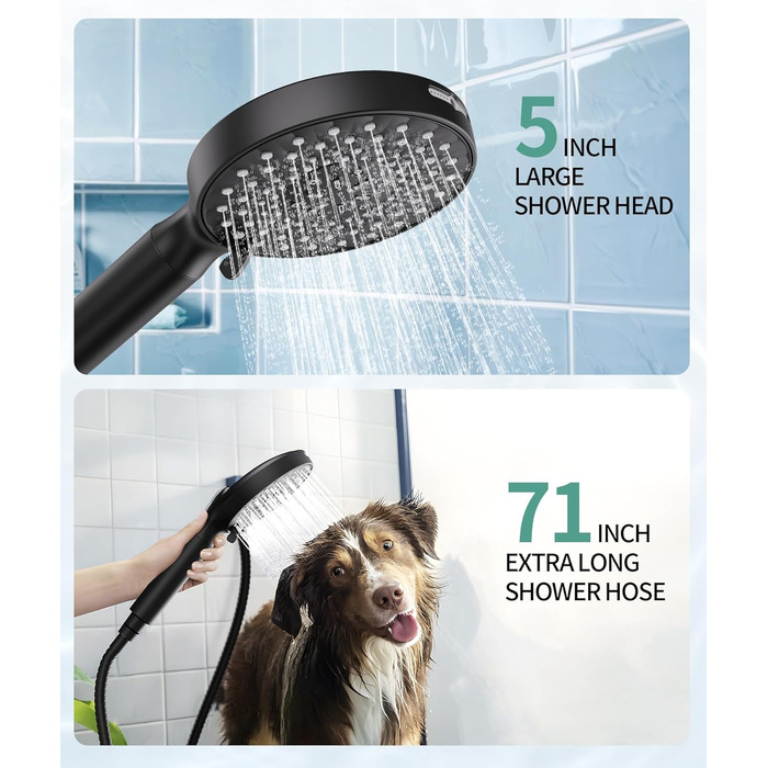 Душова лійка SR SUN RISE з фільтром, шланг та картриджі, 9 функцій, високий тиск, для жорсткої води, видаляє хлор, важкі метали, бактерії, чорний глянцевий колір