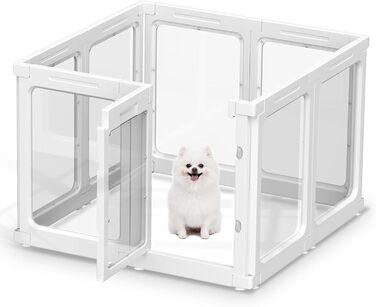 Акриловий вольєр для цуценят, 60 см, прозорий захист для собак, портативний міцний вольєр для собак маленьких та середніх порід, для використання в приміщенні та на вулиці, панелі білого кольору, 8 шт.