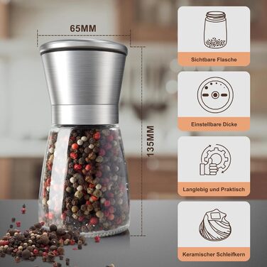 Набір меланець для солі та перцю KitchenBoss з керамічним жорном, з нержавіючої сталі, для солі, перцю, чилі (без наповнювача)