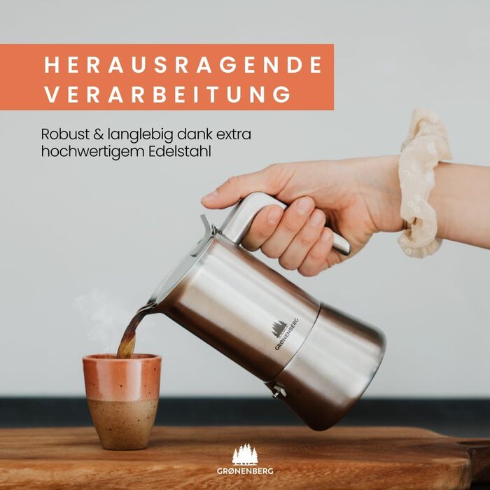 Groenenberg Spar Set 2: Manual Coffee Grinder + Induction Moka Pot (4 or 6 Cup) | Moka Pot and Coffee Grinder made of high-quality stainless steel