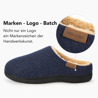 Чоловічі плюшеві тапочки VeraCosy з ефектом Sherpa, Memory Foam, антиковзаюча підошва, домашні тапочки, синій, 42/43 EU