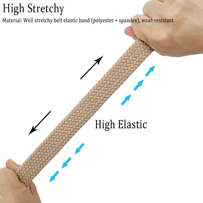 Еластичний жіночий/дівчачий ремінь 2.5 см, плетений, для джинсів та суконь, 2 шт. (Чорний/Хакі, M/91/96 см)