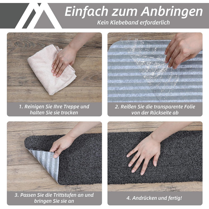Килимок для сходів COSY HOMEER, 15 шт., 70x22 см, самоклеючий, машинне прання, 100% поліестер, TPE-підкладка, безпечний для дітей та домашніх тварин