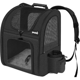 Pecute Pet Carrier Backpack with Mesh Window - Portable & Foldable Cat & Dog Carrier Bag - Breathable, Lightweight, Waterproof Oxford Cloth - Large Capacity, Non-Slip, Black, Classic Mesh (L)