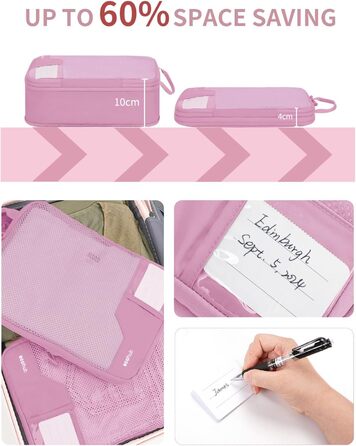 Органайзери для валізи ECOHUB (4 шт.) з мішком для одягу, набір екологічних пакувальних кубів для рюкзака та валізи, зелений/рожевий