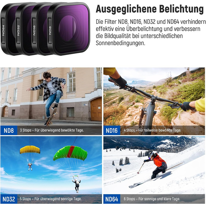 Набір фільтрів ND NEEWER (4 шт.) + лінза збільшення 15x для GoPro Hero 13/12/11/10/9, ND8/ND16/ND32/CPL, аксесуари для макрозйомки