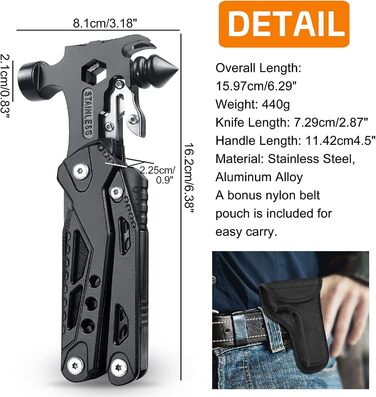 Мультитул 33 в 1 для чоловіків: молоток, плоскогубці, ніж, викрутка. Ідеальний для кемпінгу, надзвичайних ситуацій та виживання на природі