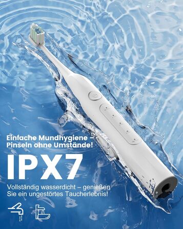 Електрична зубна щітка зі звуковими вібраціями, 5 режимів, таймер 30с, для відбілювання зубів за 2 тижні, 8 змінних насадок з м'якою 3D-щіткою, IPX7, 8 насадок